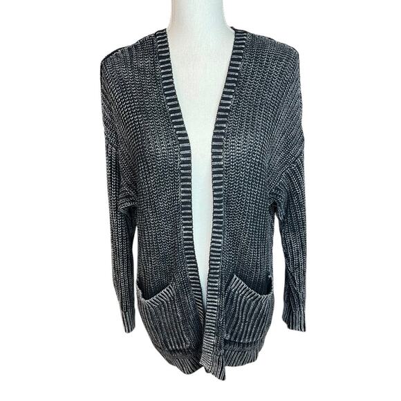 Victoria’s Secret PINK black washed open front cardigan boho cozy chunky - Picture 1 of 7